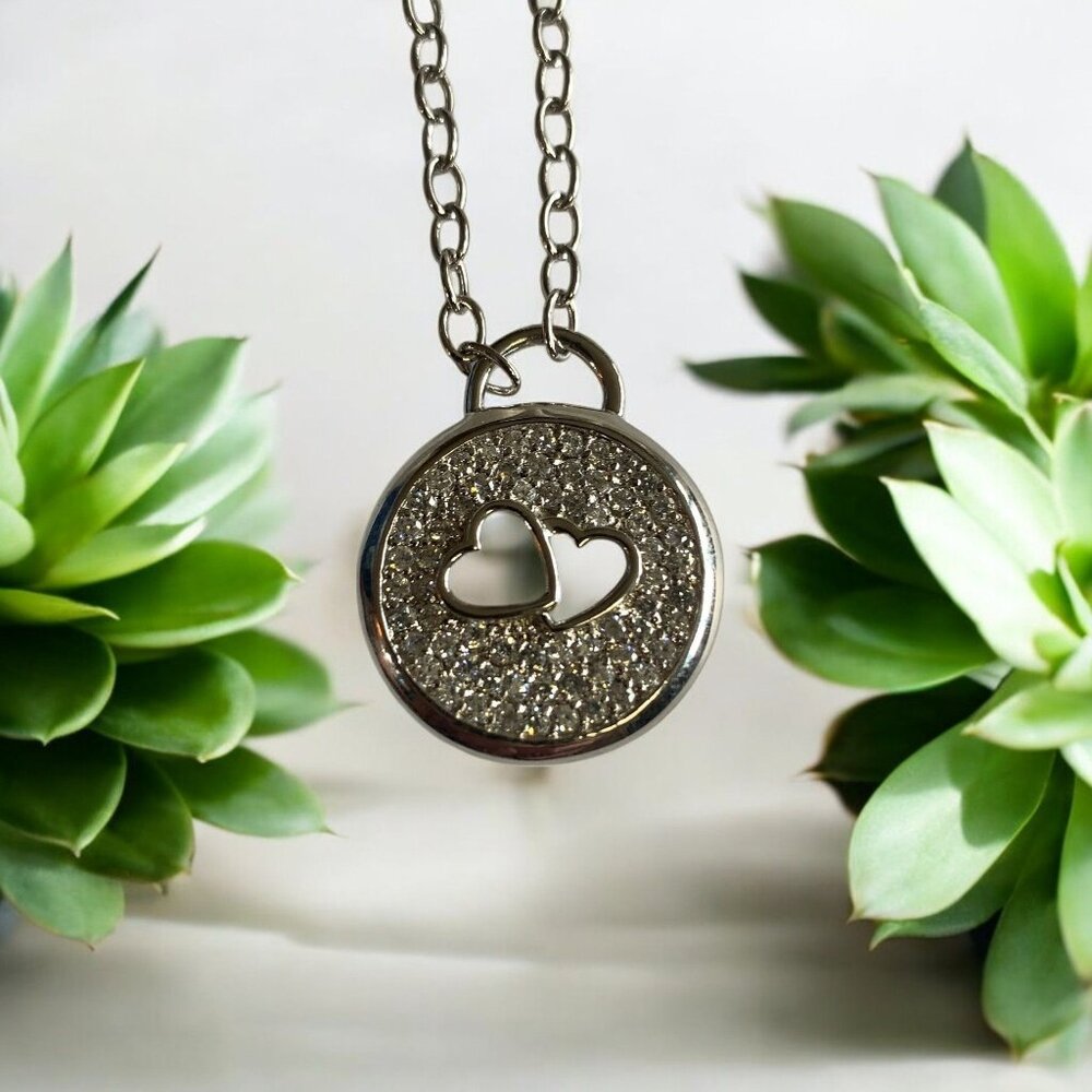 Hearts and Cubic Zirconia Pendant on 16" Choker Size Alloy Chain - Picture 4 of 13